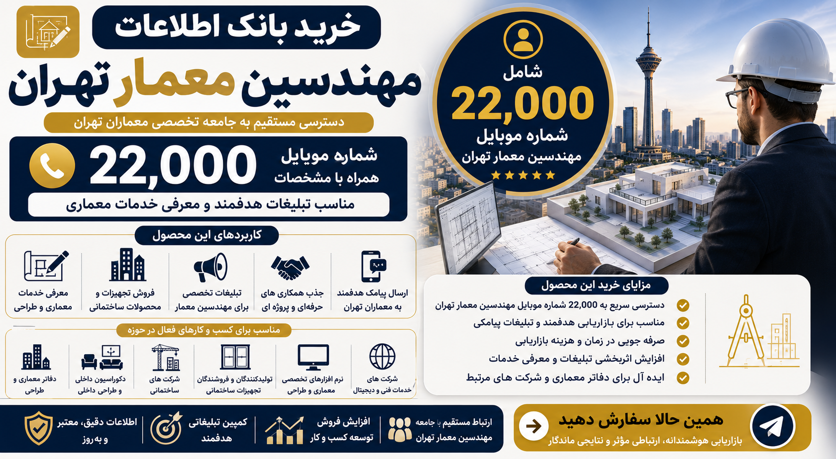 بانک اطلاعات مهندسین معمار تهران | ۲۲,۰۰۰ شماره موبایل + مشخصات + فایل Excel