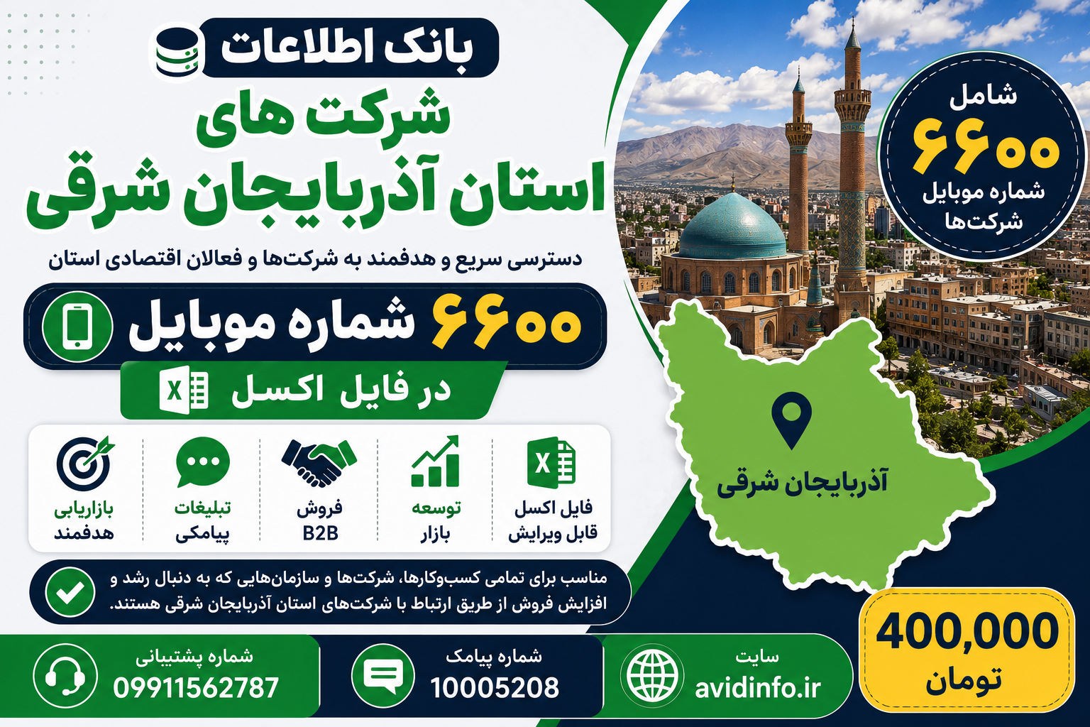 بانک اطلاعات و شماره موبایل شرکت های استان آذربایجان شرقی | ۶۶۰۰ شماره موبایل
