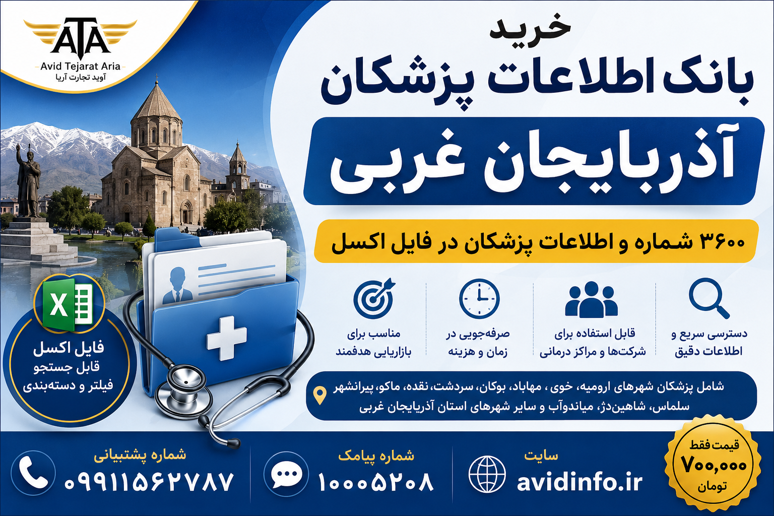 بانک اطلاعات پزشکان آذربایجان غربی؛ ۳۶۰۰ رکورد فایل Excel
