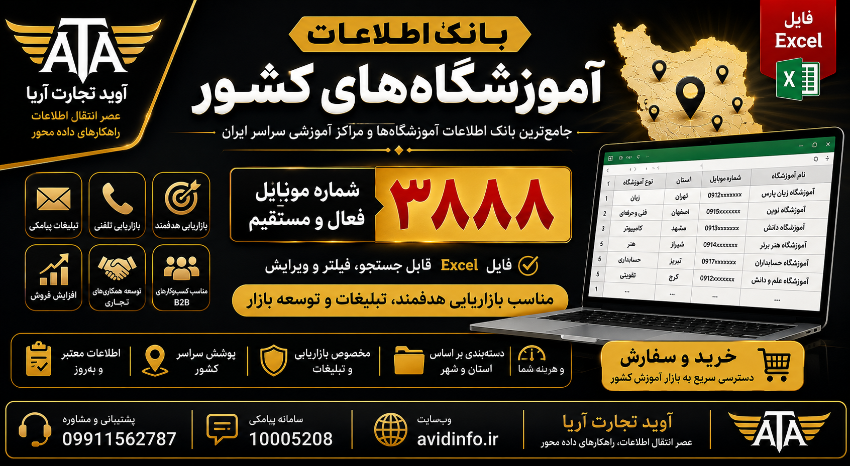بانک اطلاعات آموزشگاه های کشور؛ ۳۸۸۸ شماره موبایل