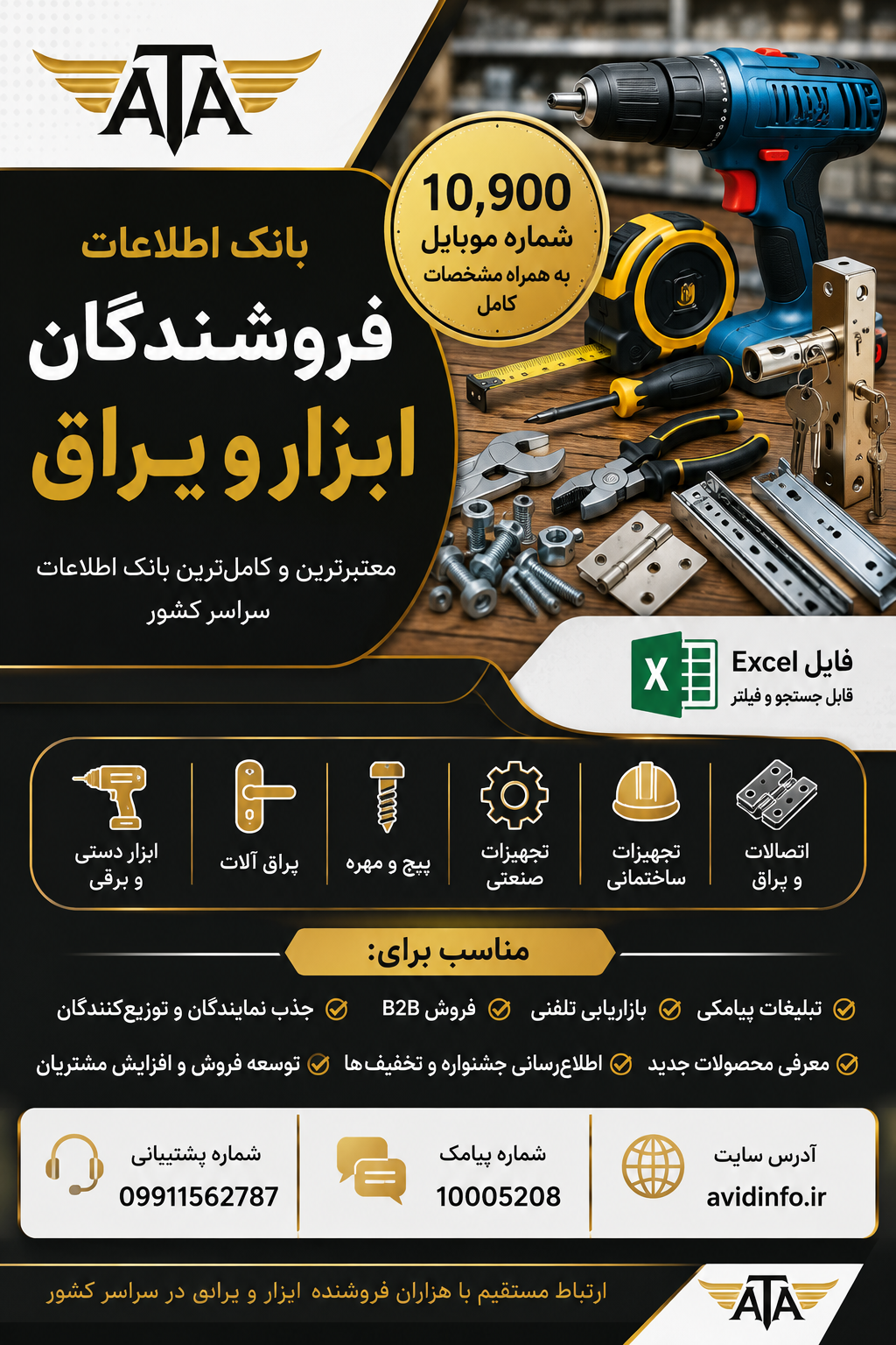 بانک اطلاعات فروشندگان ابزار و یراق کشور؛ ۱۰۹۰۰ شماره موبایل