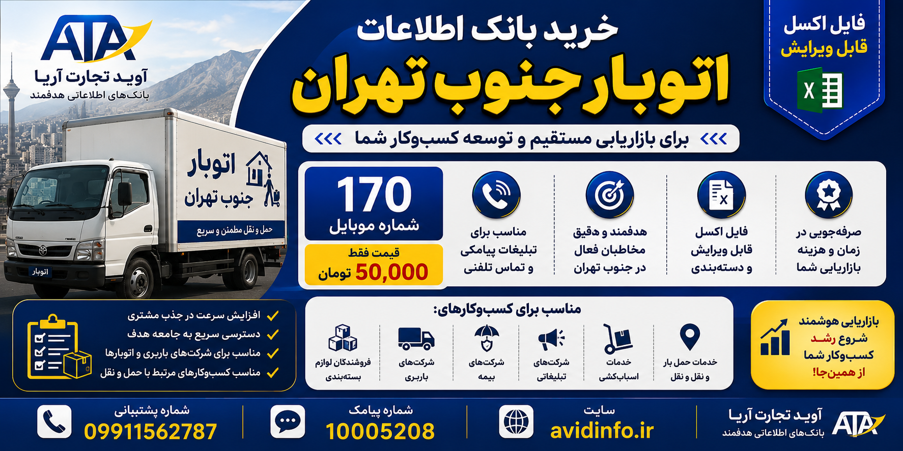 بانک اطلاعات اتوبار جنوب تهران؛ ۱۷۰ شماره موبایل