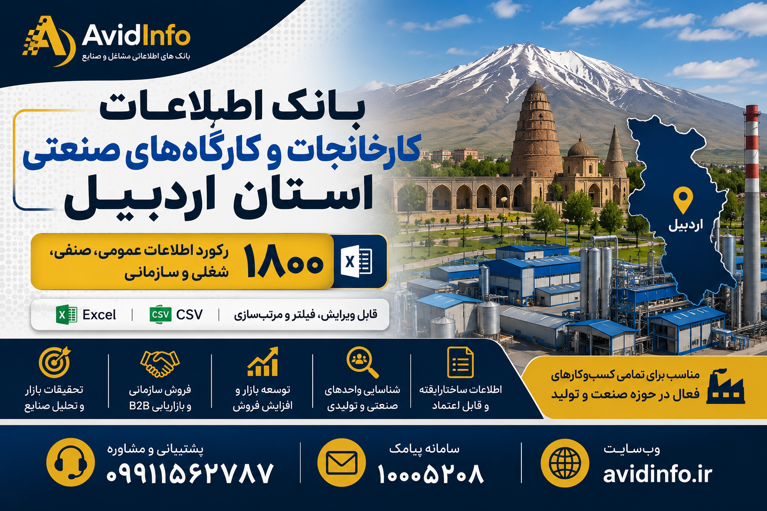 بانک اطلاعات کارخانجات صنعتی اردبیل | ۱۸۰۰ رکورد