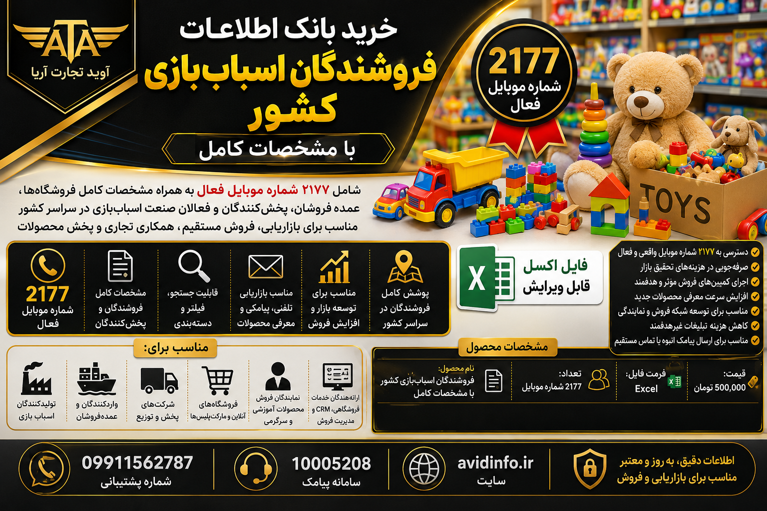 خرید بانک اطلاعات فروشندگان اسباب‌ بازی کشور با مشخصات کامل | ۲۱۷۷ شماره موبایل فعال