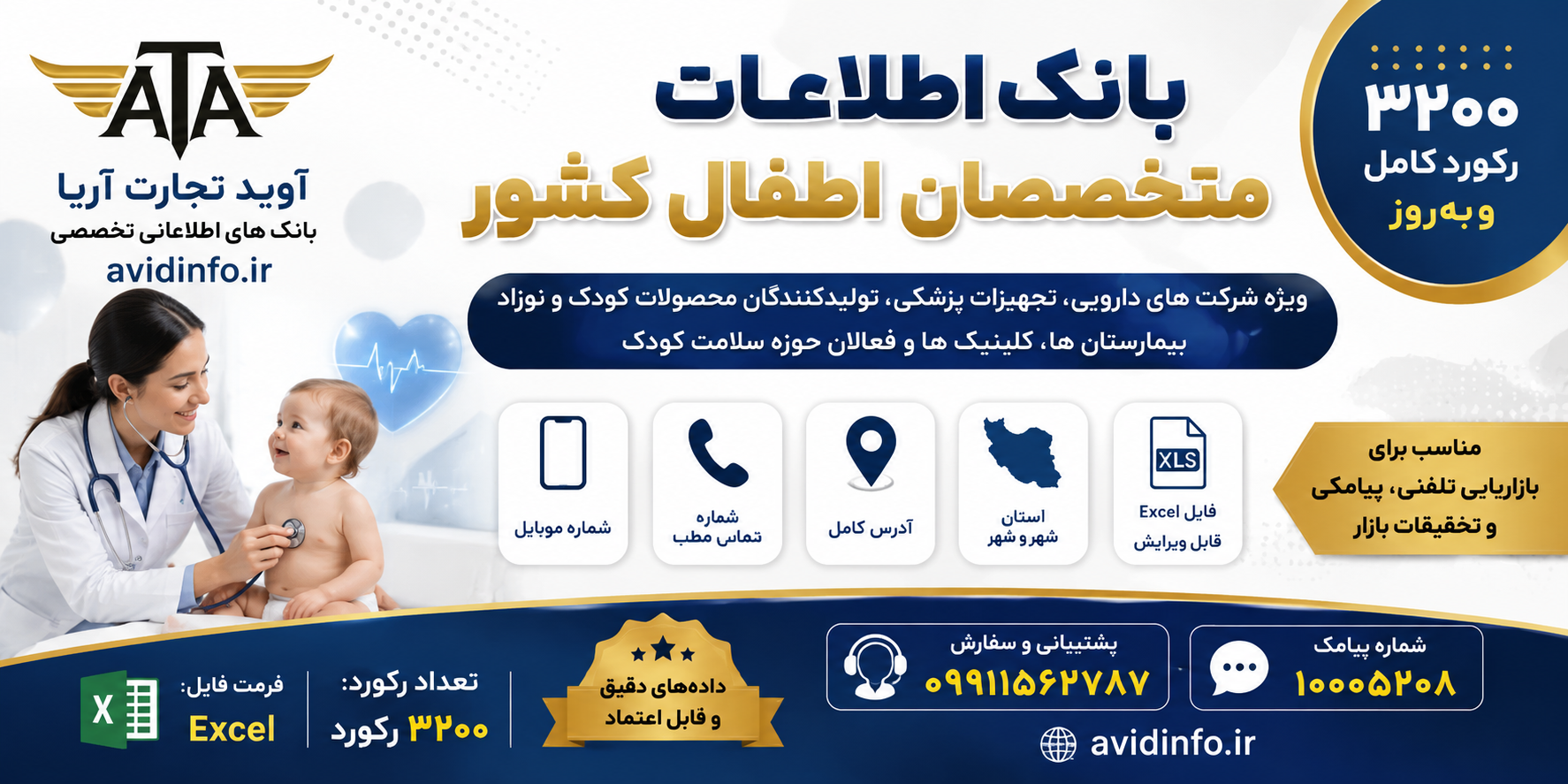 خرید بانک اطلاعات متخصصان اطفال کشور | ۳۲۰۰ رکورد فایل اکسل