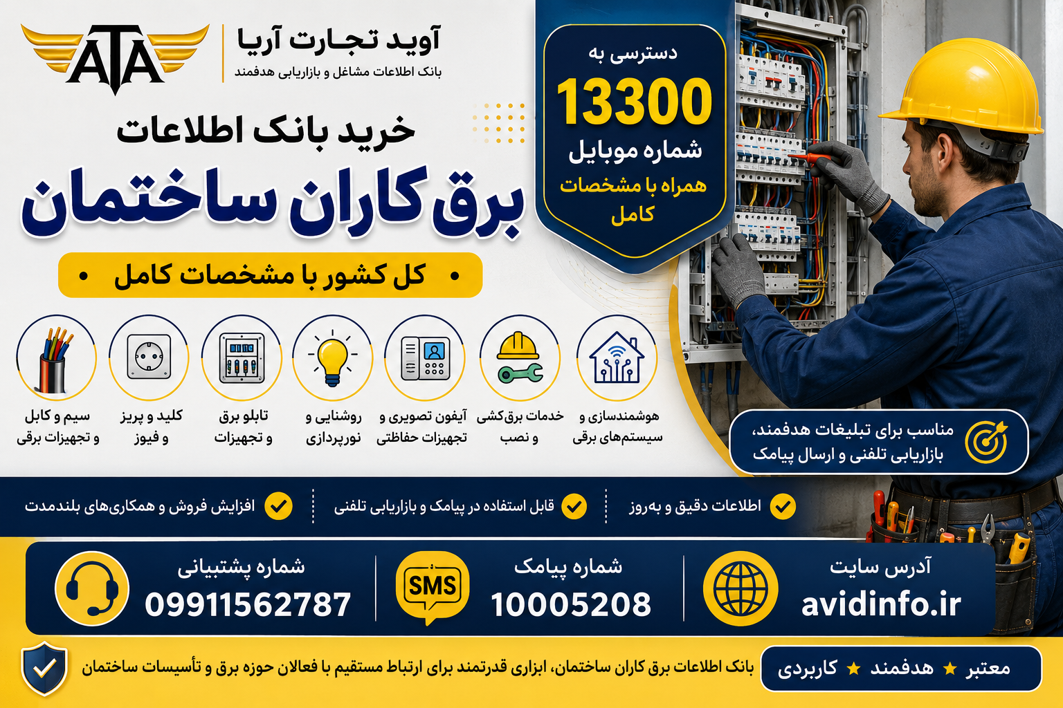 بانک اطلاعات برق کاران ساختمان کشور؛ ۱۳۳۰۰ شماره موبایل با مشخصات کامل