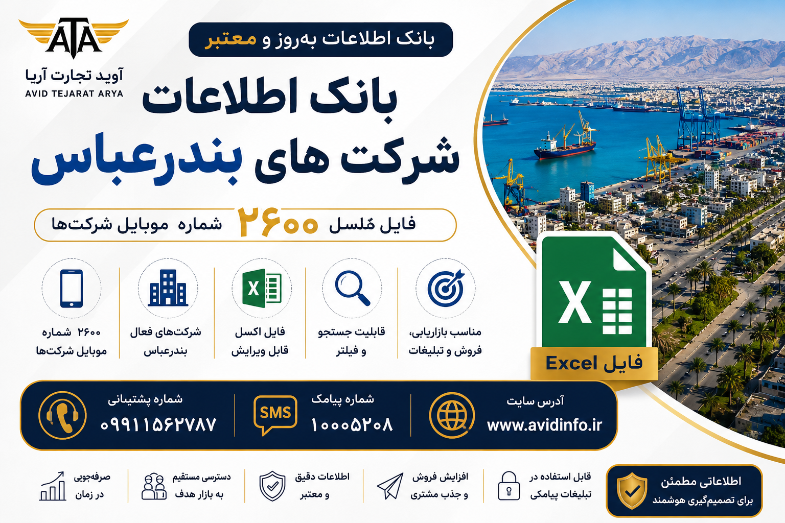 بانک اطلاعات و شماره موبایل شرکت های بندرعباس | ۲۶۰۰ شماره موبایل