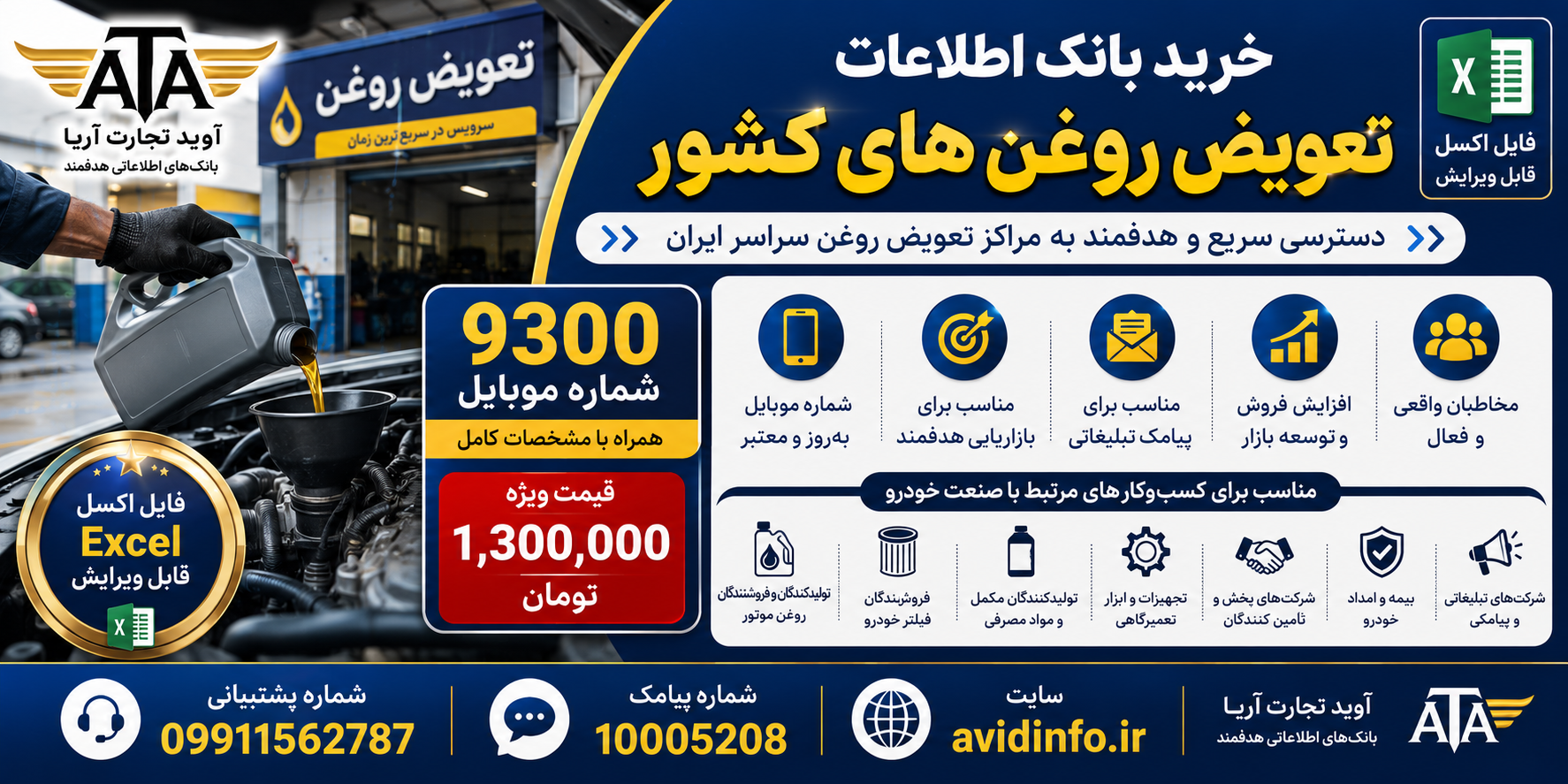 بانک اطلاعات تعویض روغن های کشور؛ ۹۳۰۰ شماره موبایل با مشخصات کامل