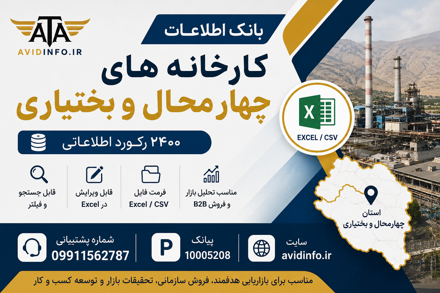 بانک اطلاعات کارخانجات صنعتی چهارمحال و بختیاری | ۲۴۰۰ رکورد