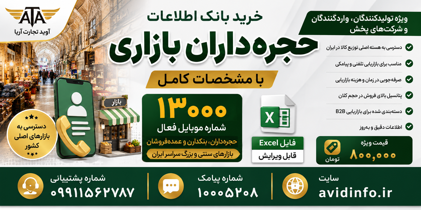 بانک اطلاعات حجره داران بازاری کشور؛ ۱۳۰۰۰ شماره موبایل
