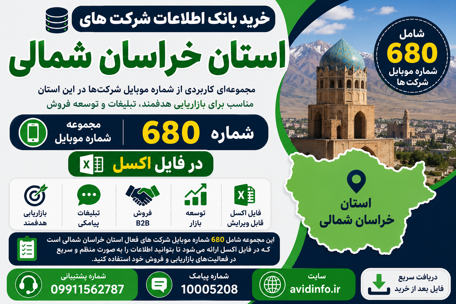 بانک اطلاعات و شماره موبایل شرکت های استان خراسان شمالی | ۶۸۰ شماره موبایل