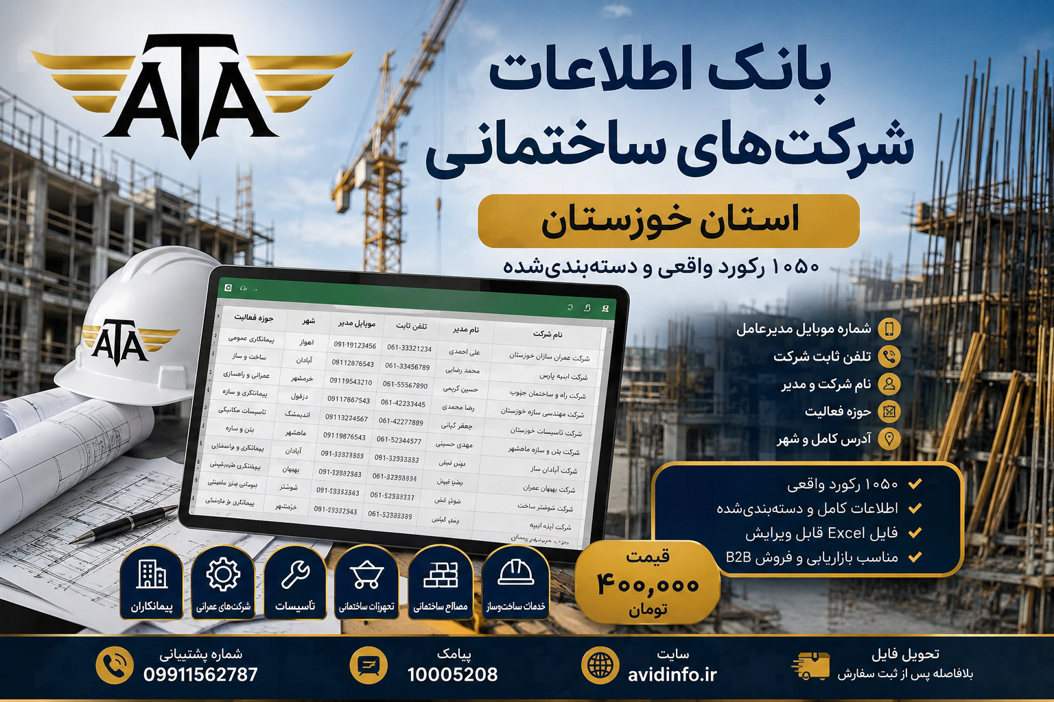 بانک اطلاعات و شماره موبایل شرکت های ساختمانی خوزستان | ۱۰۵۰ رکورد