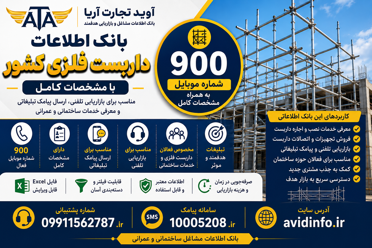 بانک اطلاعات داربست فلزی کشور؛ ۹۰۰ شماره موبایل