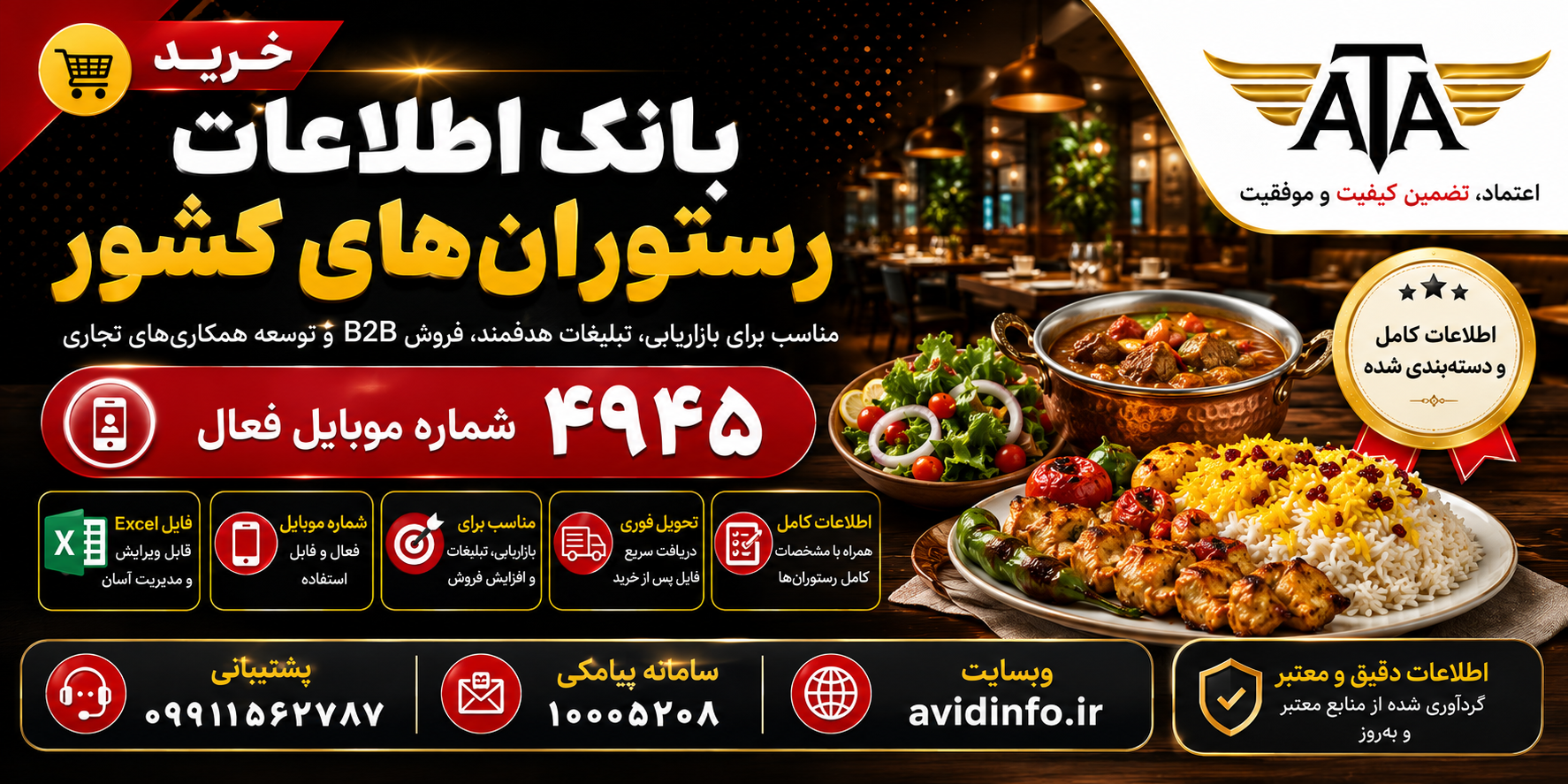 بانک اطلاعات رستوران های کشور؛ ۴۹۴۵ شماره موبایل
