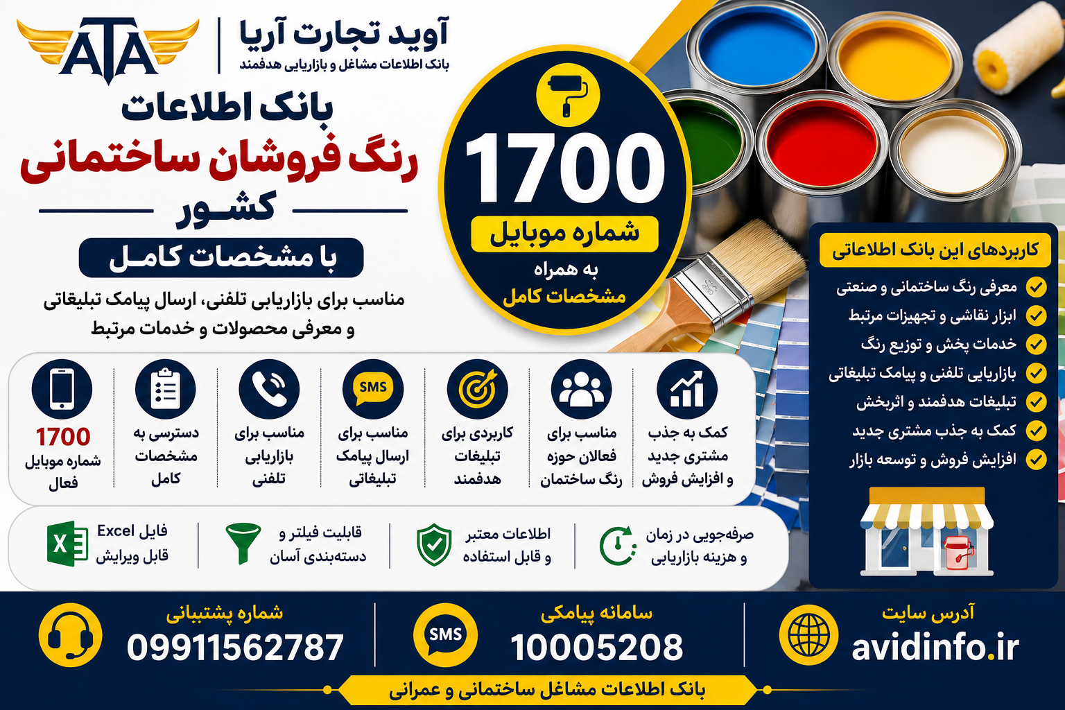 بانک اطلاعات رنگ فروشان ساختمانی کشور؛ ۱۷۰۰ شماره موبایل