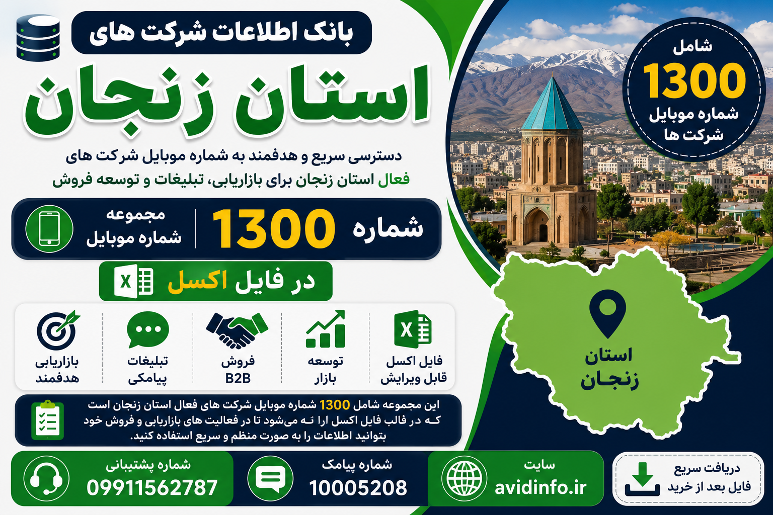بانک اطلاعات و شماره موبایل شرکت های استان زنجان | ۱۳۰۰ شماره موبایل