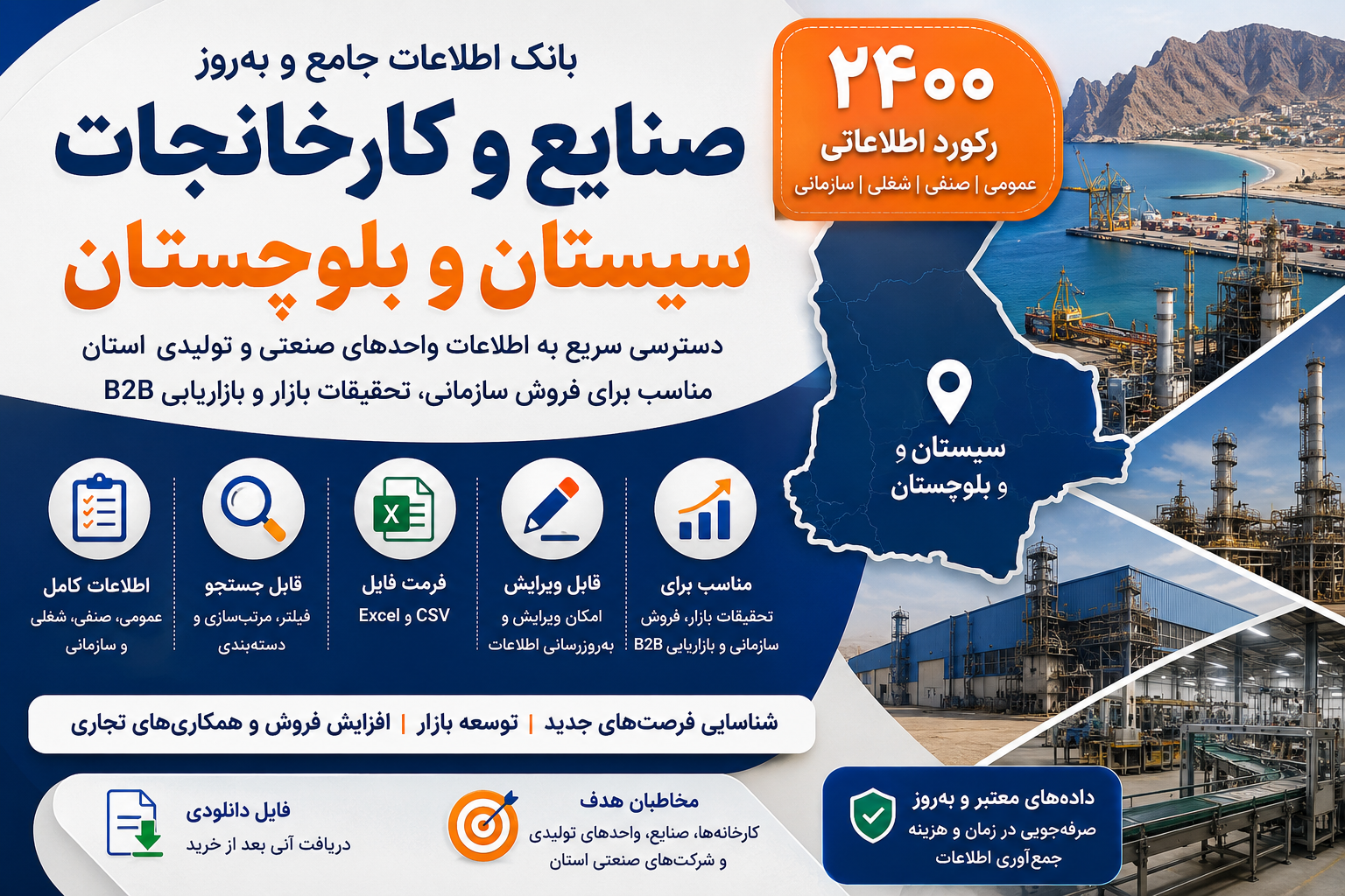 بانک اطلاعات صنایع و کارخانجات سیستان و بلوچستان | ۲۴۰۰ رکورد
