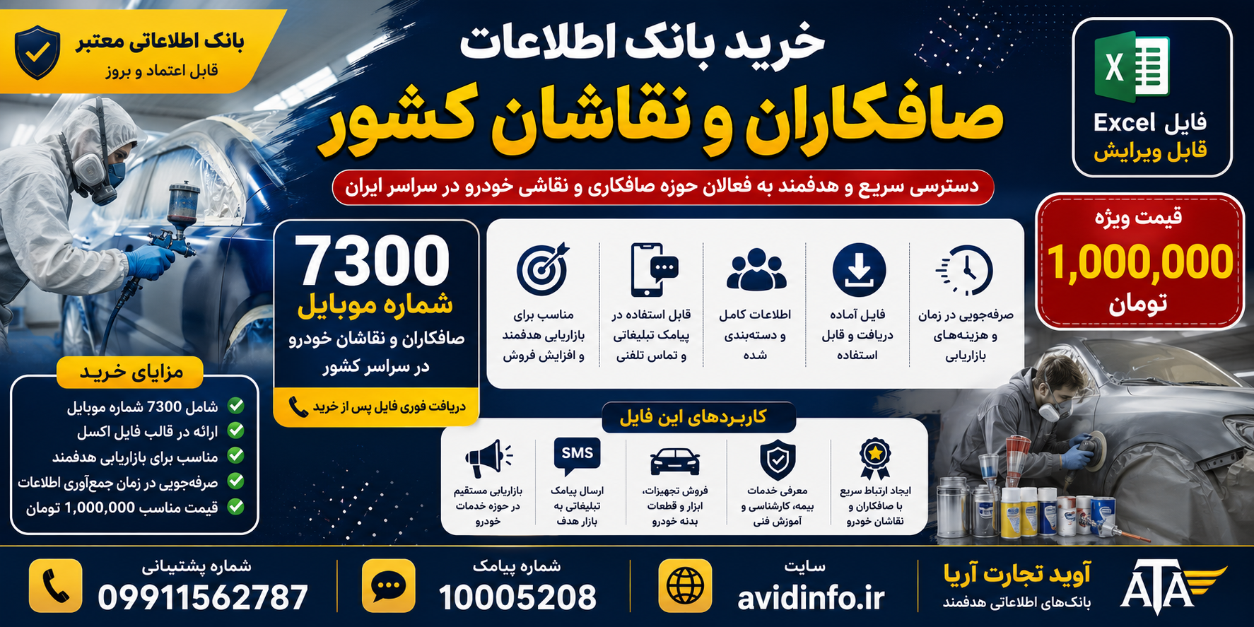 بانک اطلاعات صافکاران و نقاشان کشور؛ ۷۳۰۰ شماره موبایل با مشخصات کامل