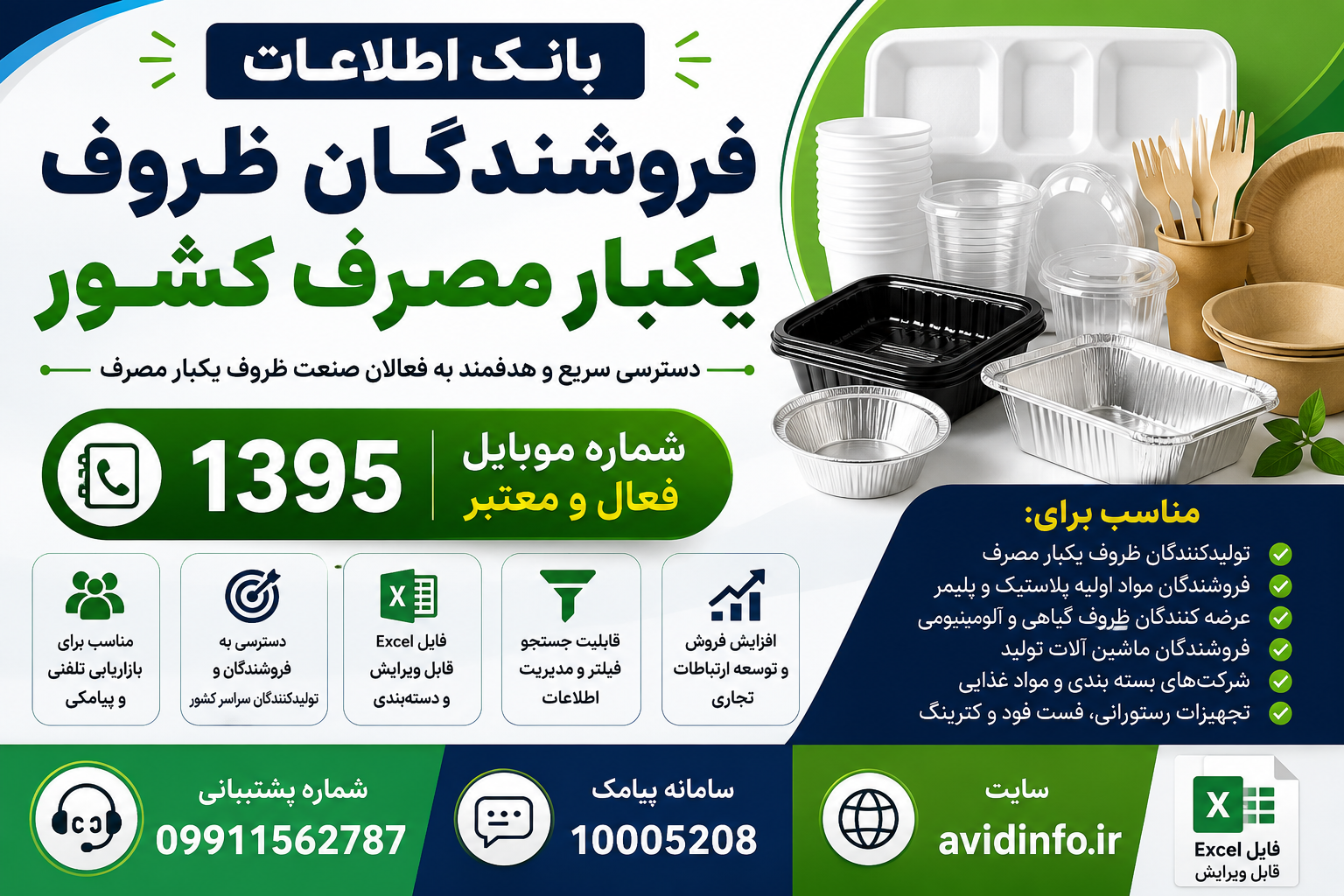 خرید بانک اطلاعات فروشندگان ظروف یکبار مصرف کشور | ۱۳۹۵ شماره موبایل فعال