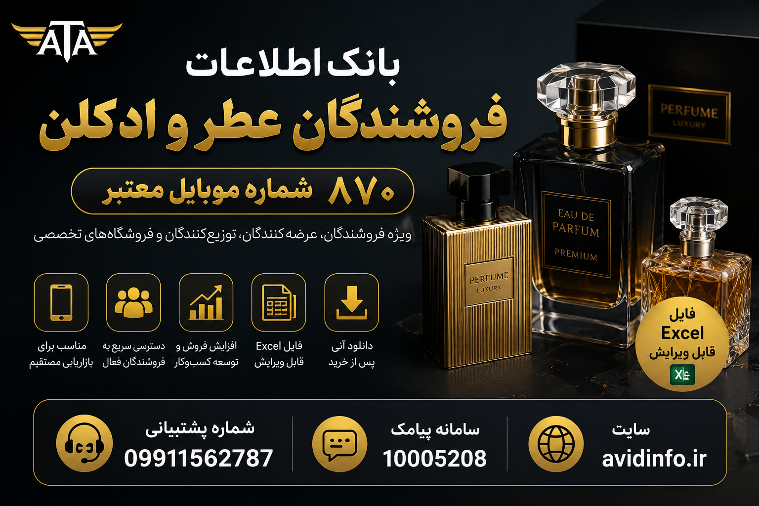 خرید بانک اطلاعات فروشندگان عطر و ادکلن | ۸۷۰ شماره موبایل معتبر