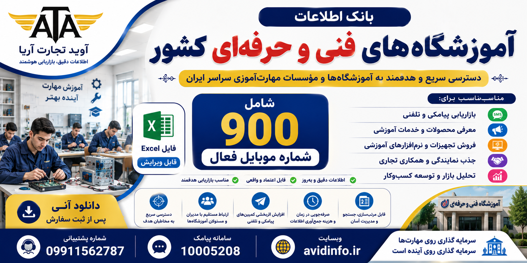 بانک اطلاعات آموزشگاه های فنی و حرفه ای کشور؛ ۹۰۰ شماره موبایل
