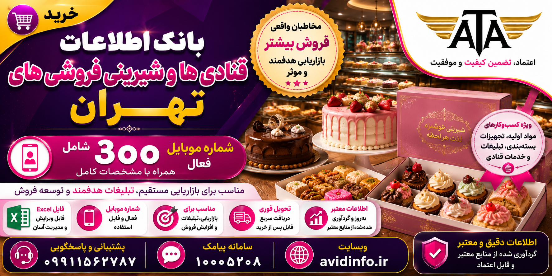 بانک اطلاعات قنادی ها و شیرینی فروشی های تهران؛ ۳۰۰ شماره موبایل