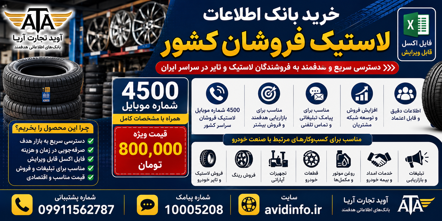 بانک اطلاعات لاستیک فروشان کشور؛ ۴۵۰۰ شماره موبایل با مشخصات کامل