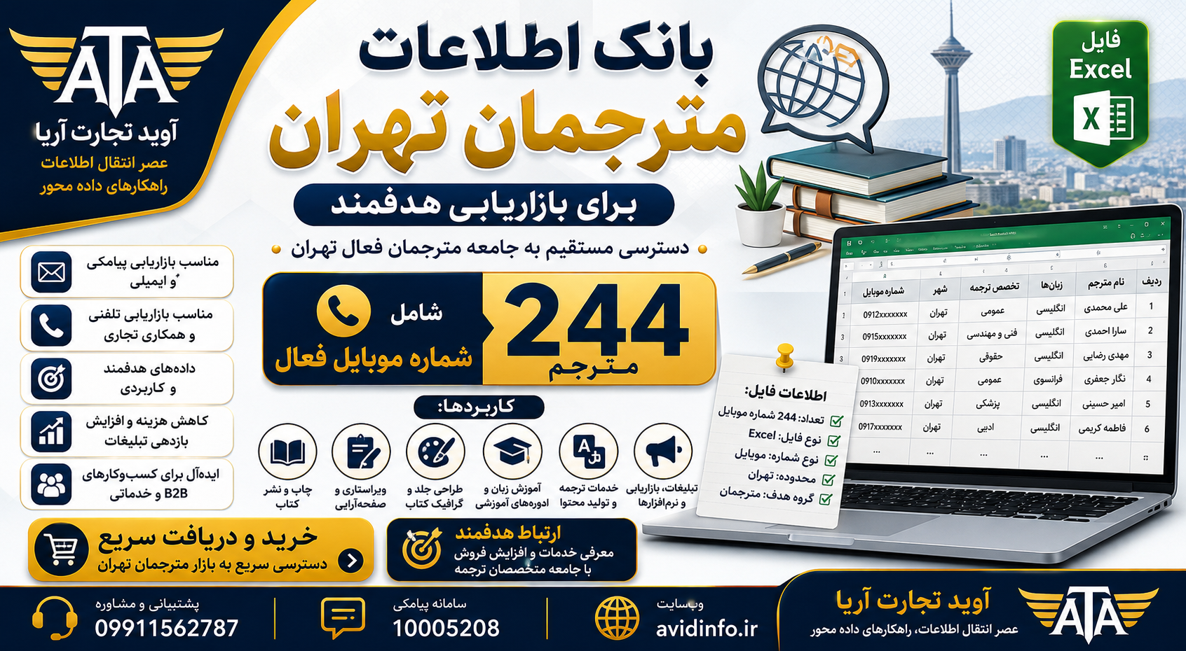 بانک اطلاعات مترجمان تهران؛ ۲۴۴ شماره موبایل