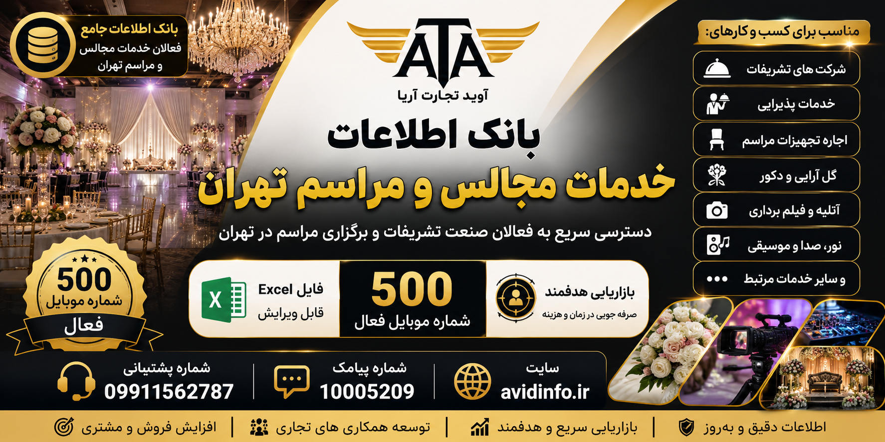خرید بانک اطلاعات خدمات مجالس و مراسم تهران با مشخصات کامل | ۵۰۰ شماره موبایل فعال