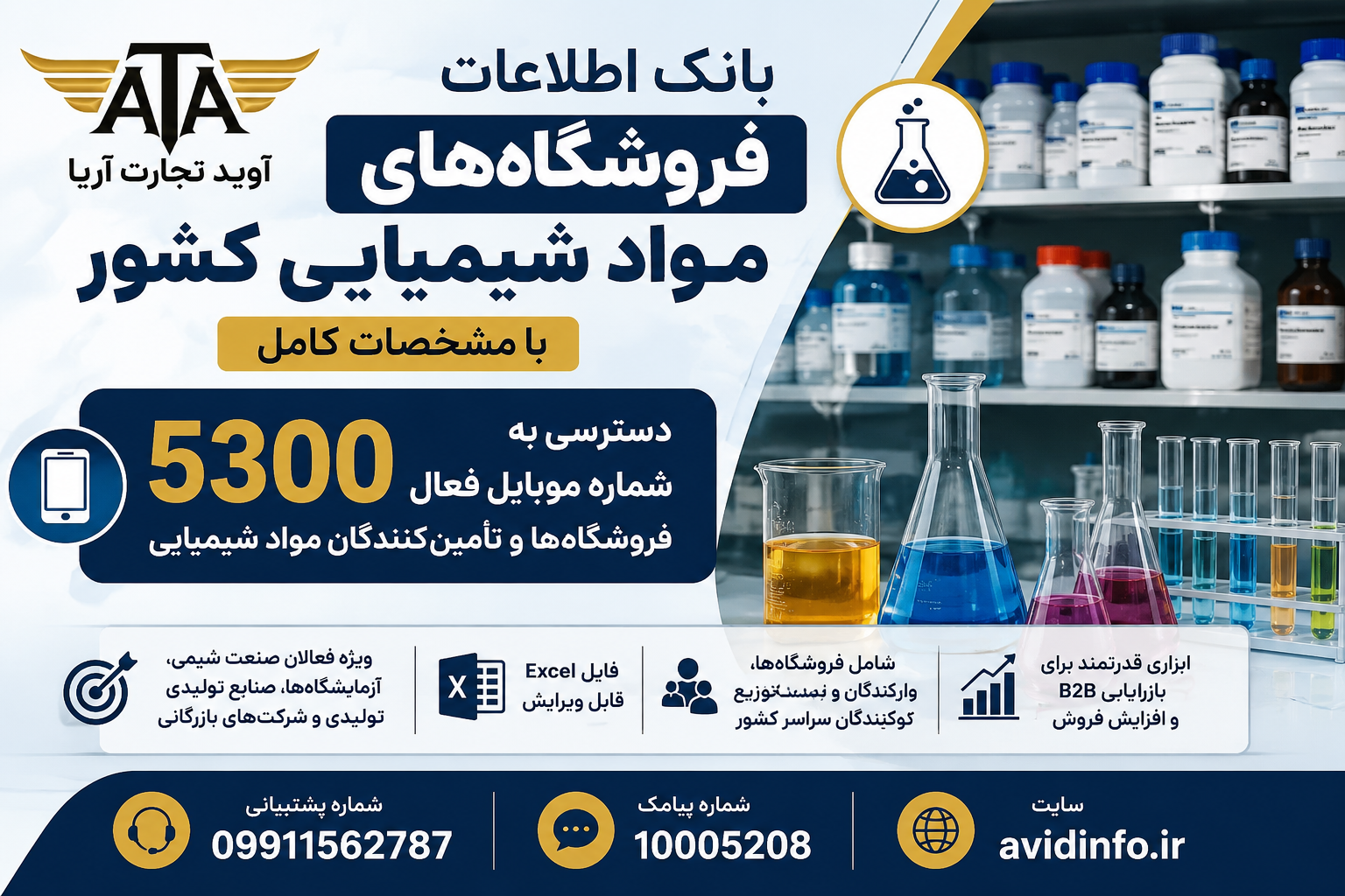 خرید بانک اطلاعات فروشگاه‌های مواد شیمیایی کشور | ۵۳۰۰ شماره موبایل فعال + فایل Excel