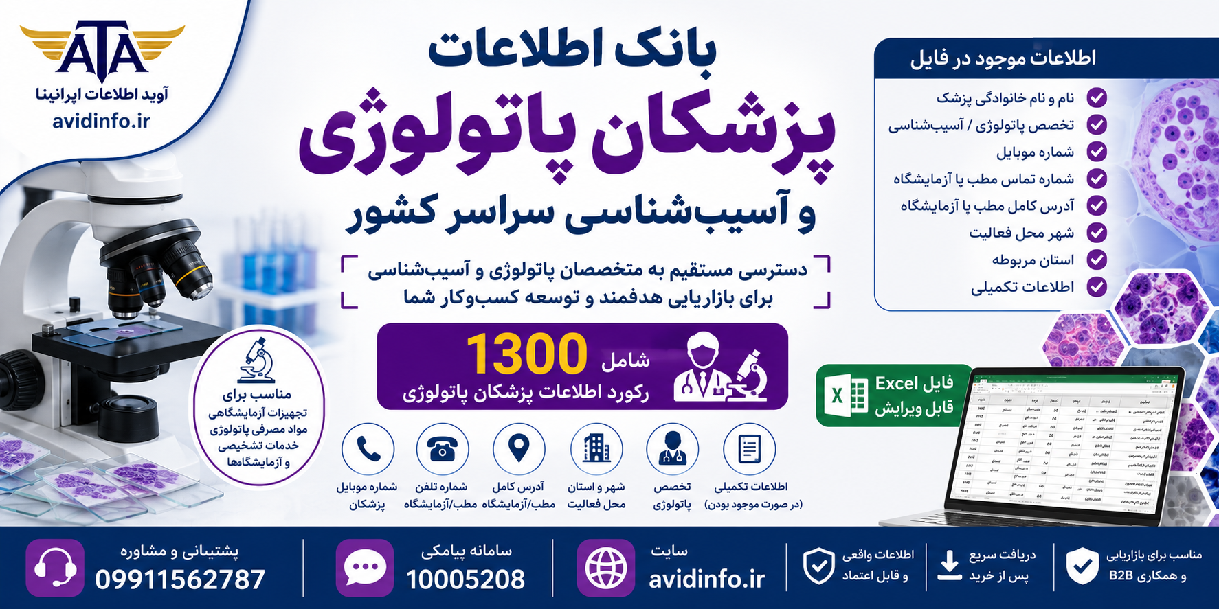 خرید بانک اطلاعات پزشکان پاتولوژی و آسیب‌شناسی کشور | ۱۳۰۰ رکورد فایل اکسل