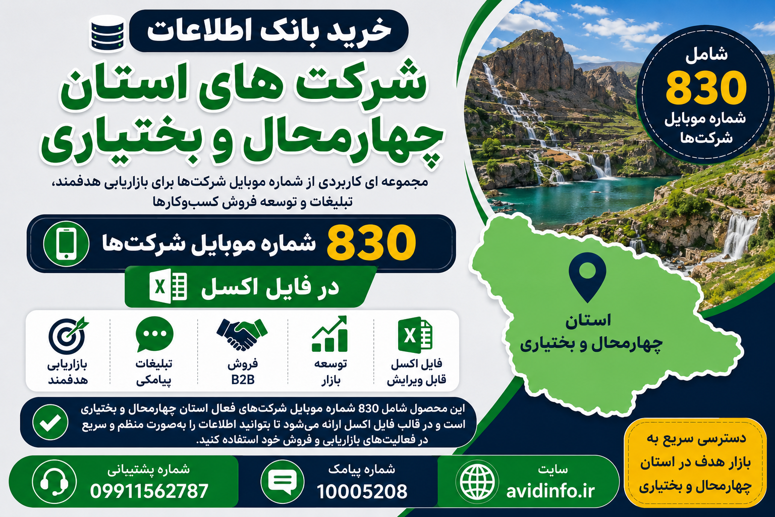 بانک اطلاعات و شماره موبایل شرکت های استان چهارمحال و بختیاری | ۸۳۰ شماره موبایل