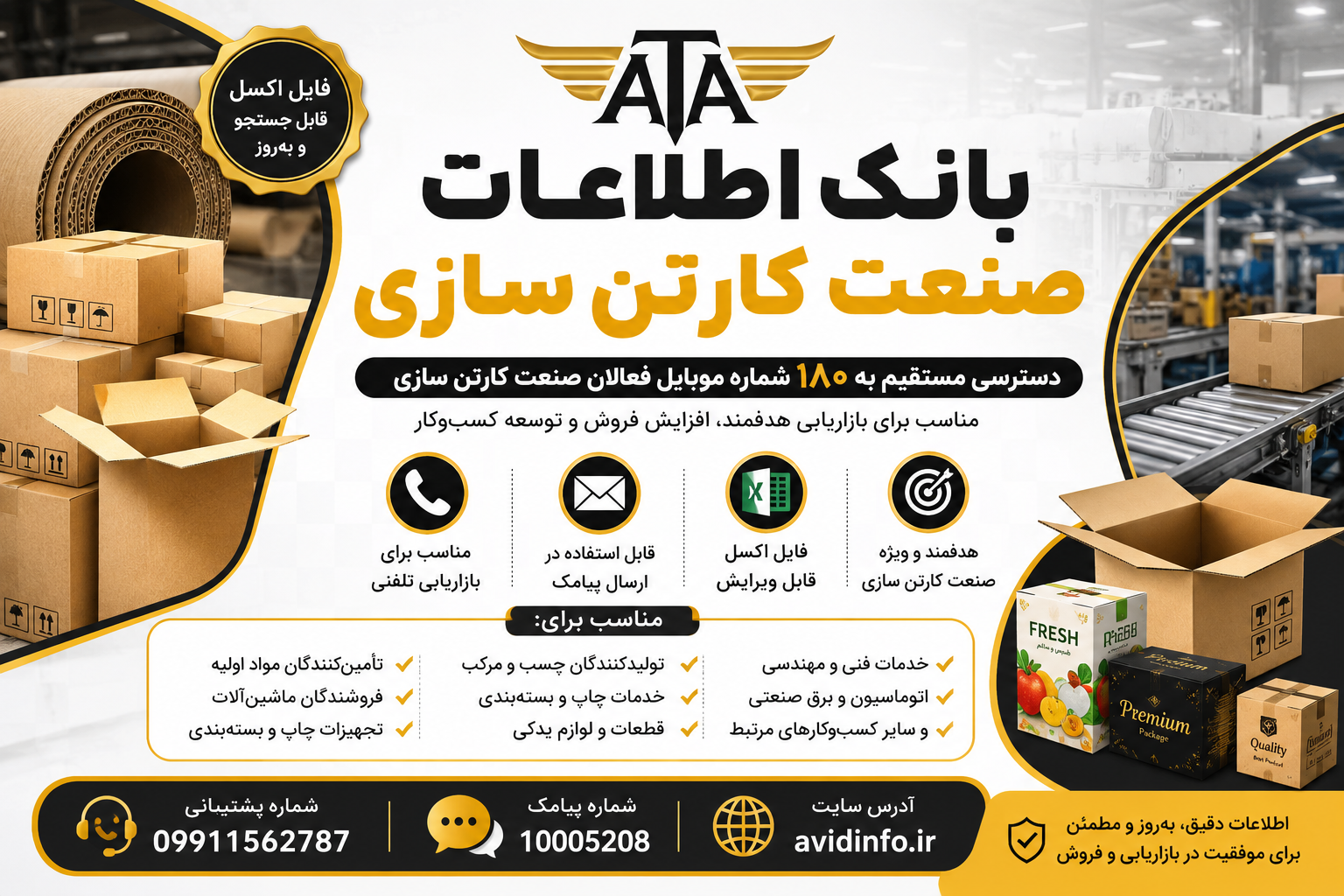 بانک اطلاعات و شماره موبایل صنعت کارتن سازی | ۱۸۰ شماره موبایل