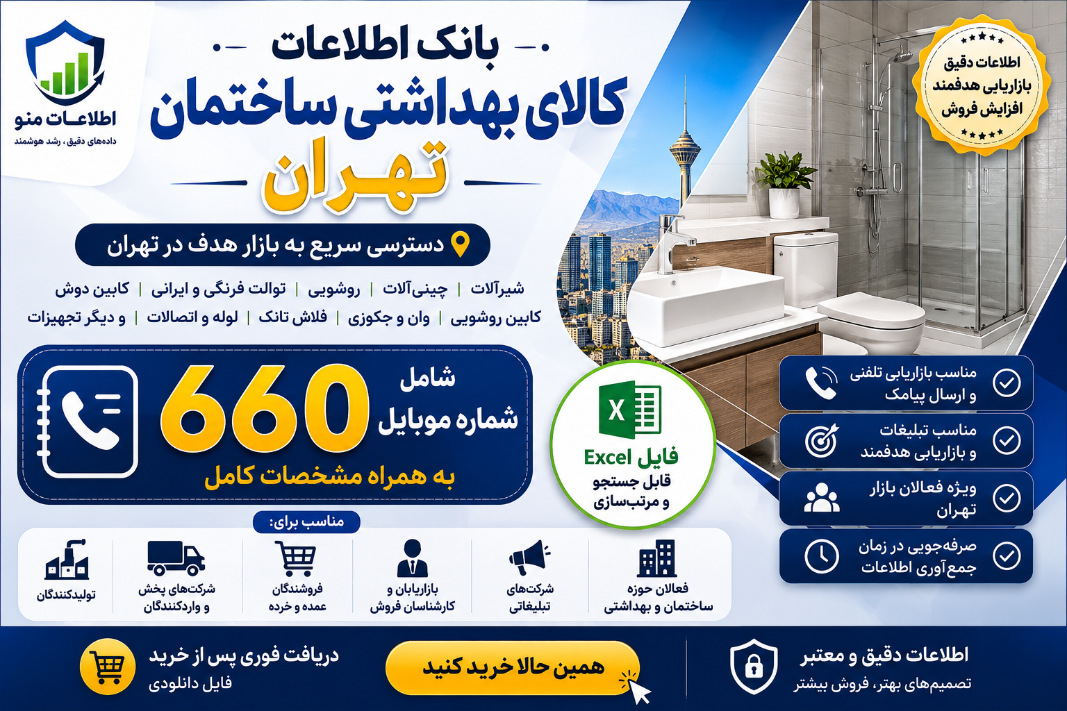 بانک اطلاعات کالای بهداشتی ساختمان تهران؛ ۶۶۰ شماره موبایل