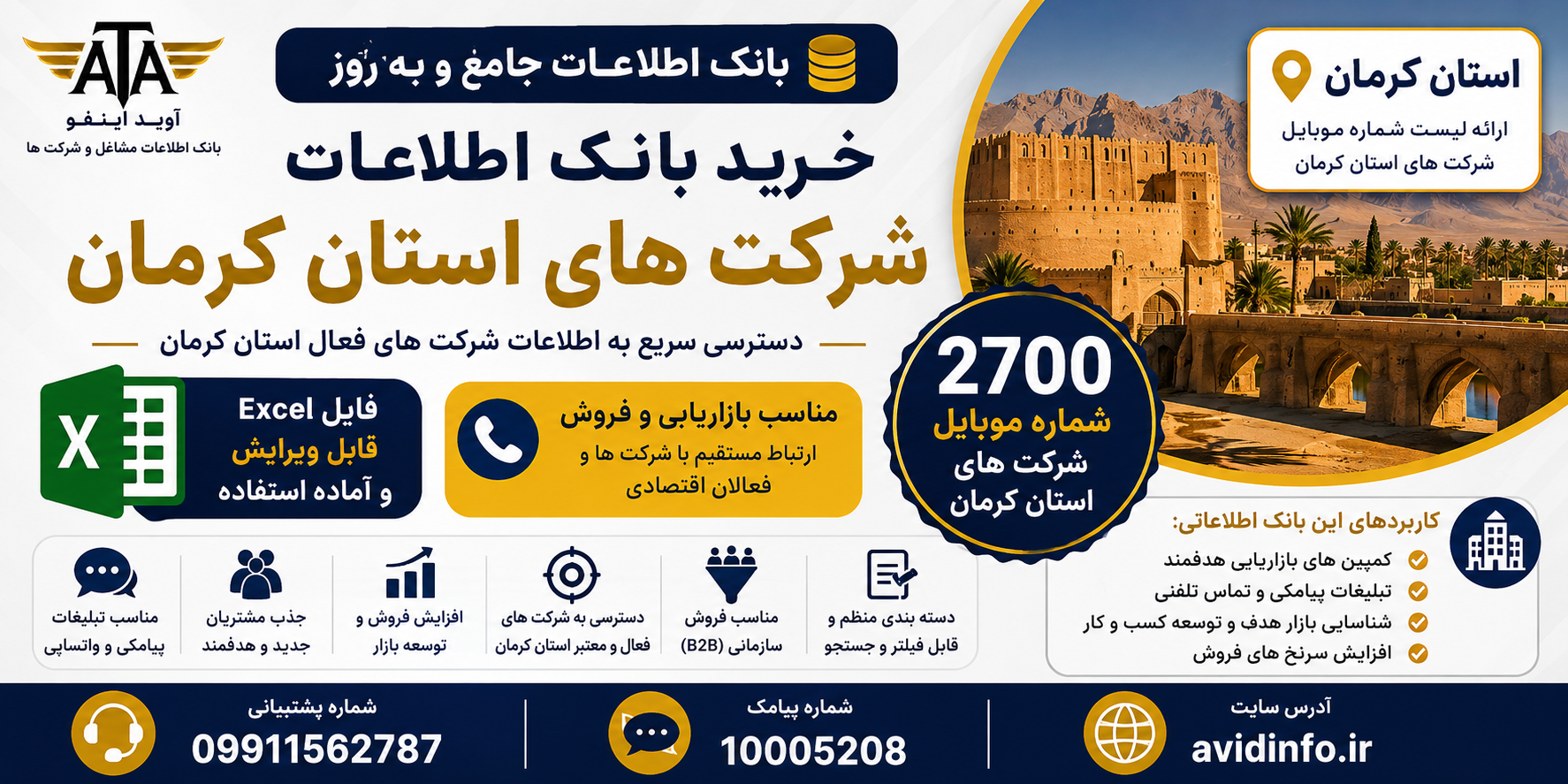 بانک اطلاعات و شماره موبایل شرکت های استان کرمان | ۲۷۰۰ شماره موبایل