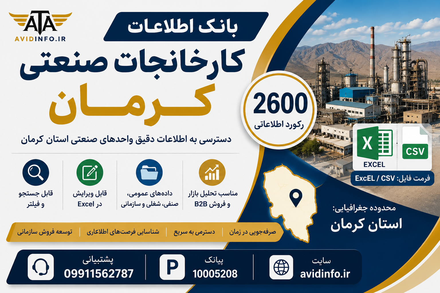 بانک اطلاعات و شماره موبایل کارخانجات صنعتی کرمان | ۲۶۰۰ رکورد