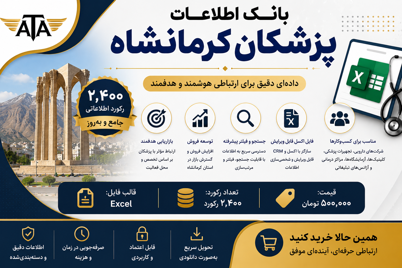 بانک اطلاعات پزشکان کرمانشاه؛ ۲۴۰۰ رکورد فایل Excel