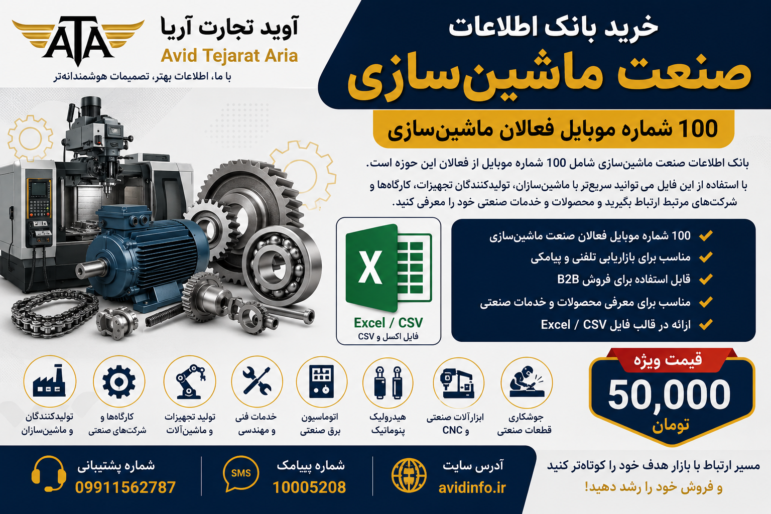 بانک اطلاعات و شماره موبایل صنعت ماشین سازی | ۱۰۰ شماره موبایل