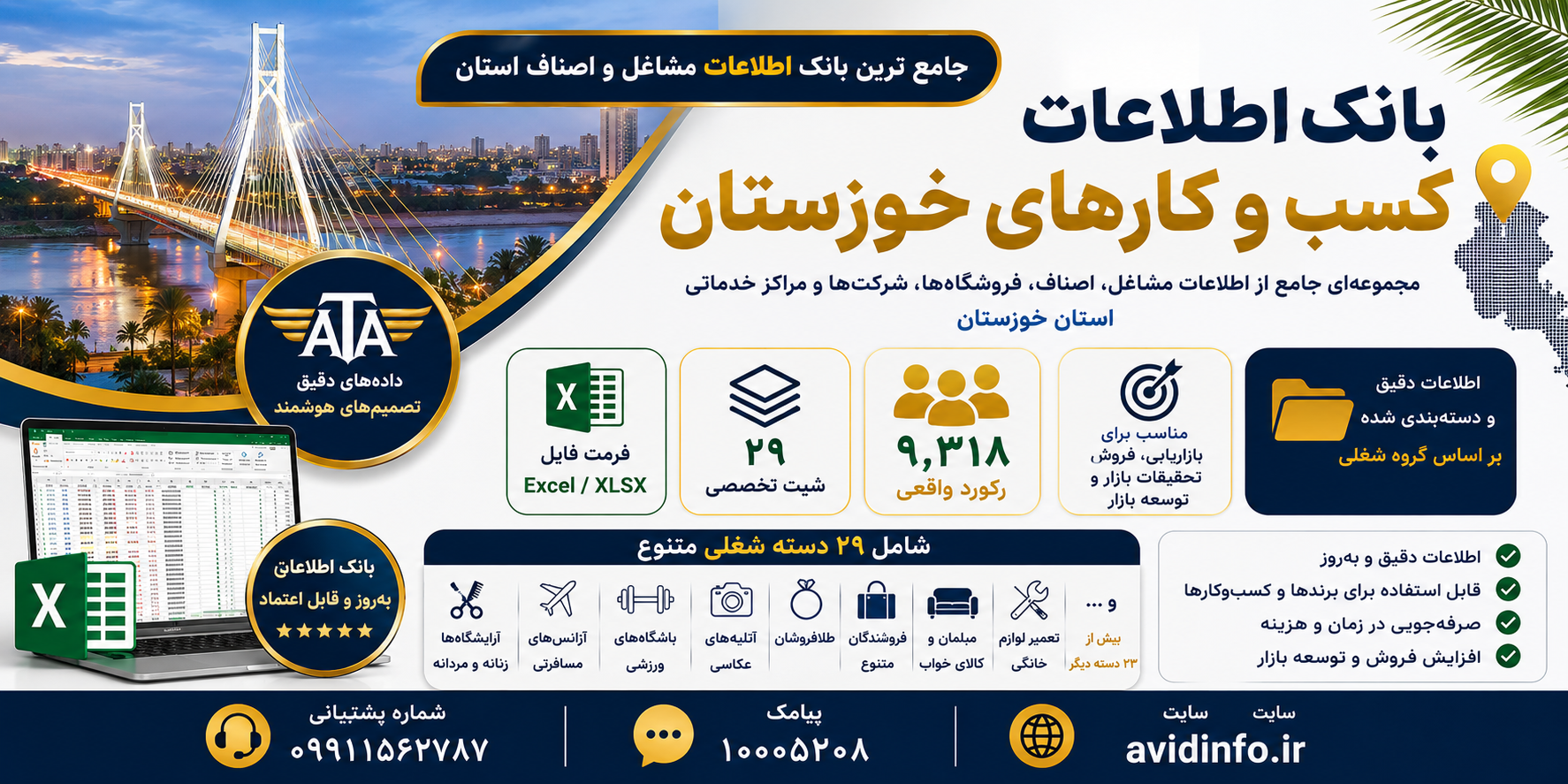 بانک اطلاعات و شماره موبایل کسب و کارهای خوزستان | ۹٬۳۱۸ رکورد