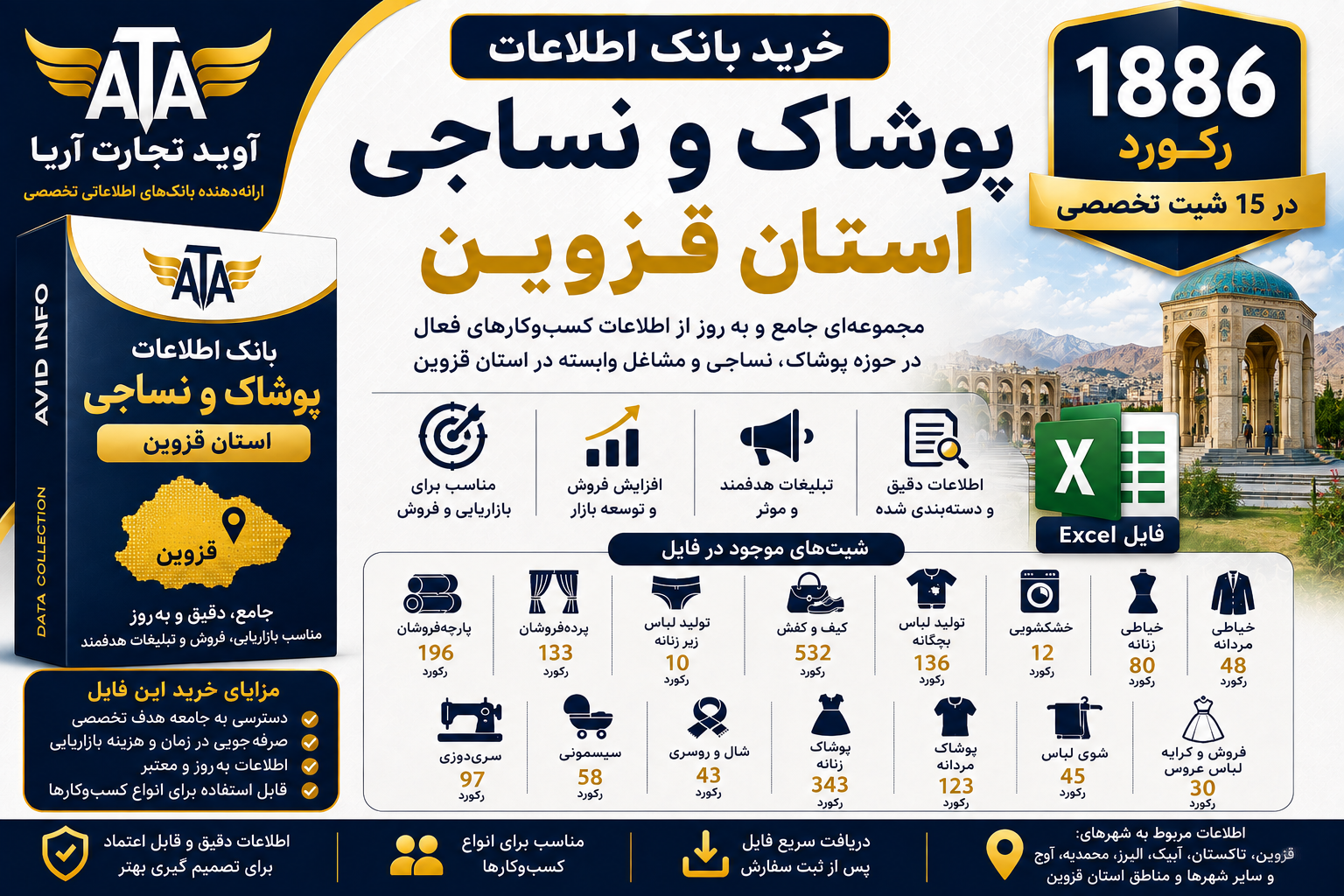 بانک اطلاعات و شماره موبایل پوشاک و نساجی قزوین | ۱٬۸۸۶ رکورد