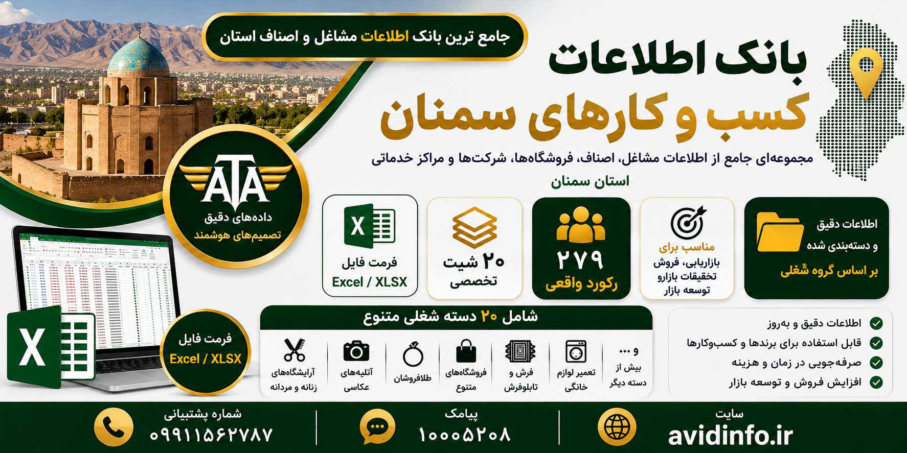 بانک اطلاعات و شماره موبایل مشاغل سمنان | ۲۷۹ رکورد