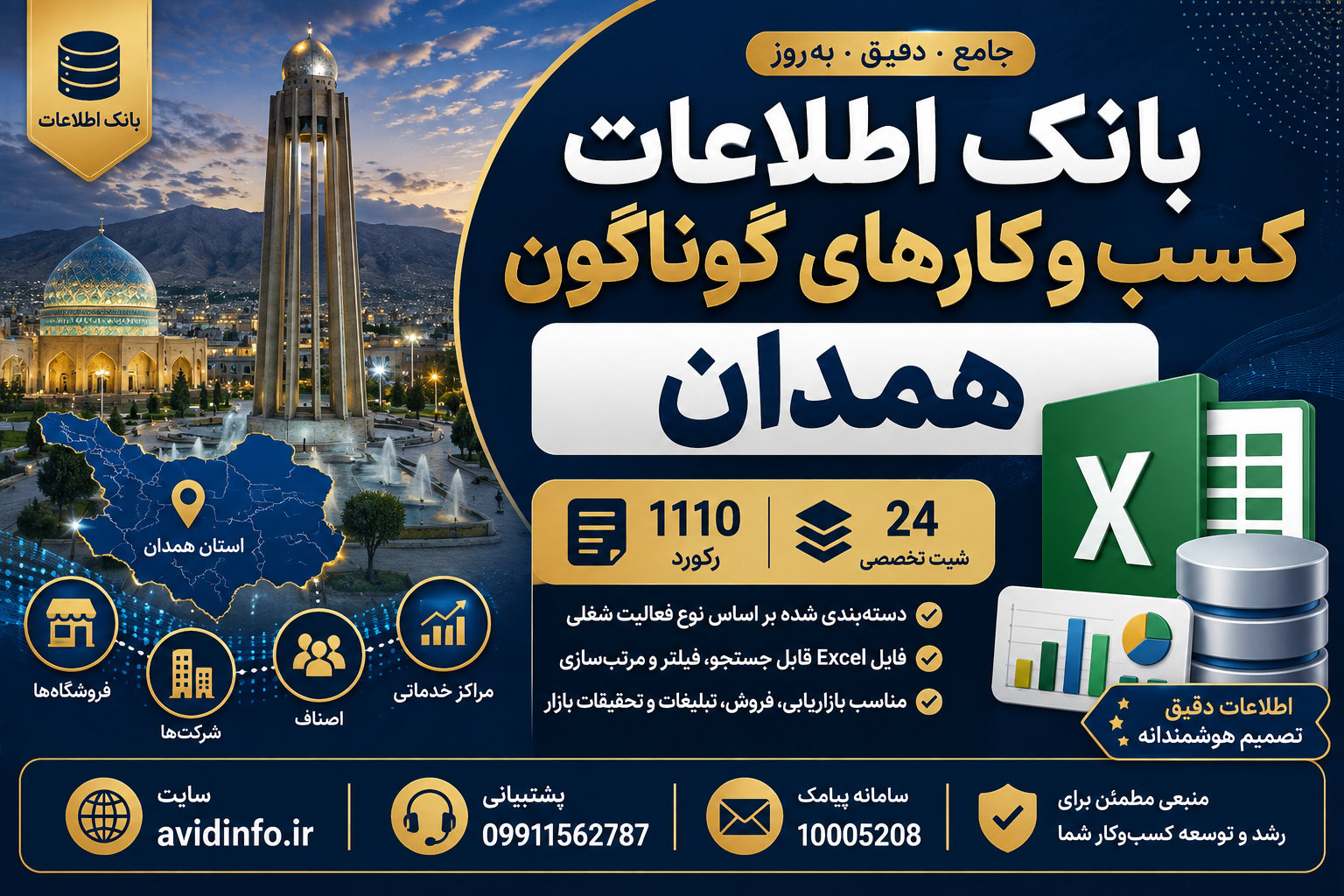 بانک اطلاعات کسب و کارهای همدان | فایل اکسل مشاغل و اصناف استان همدان