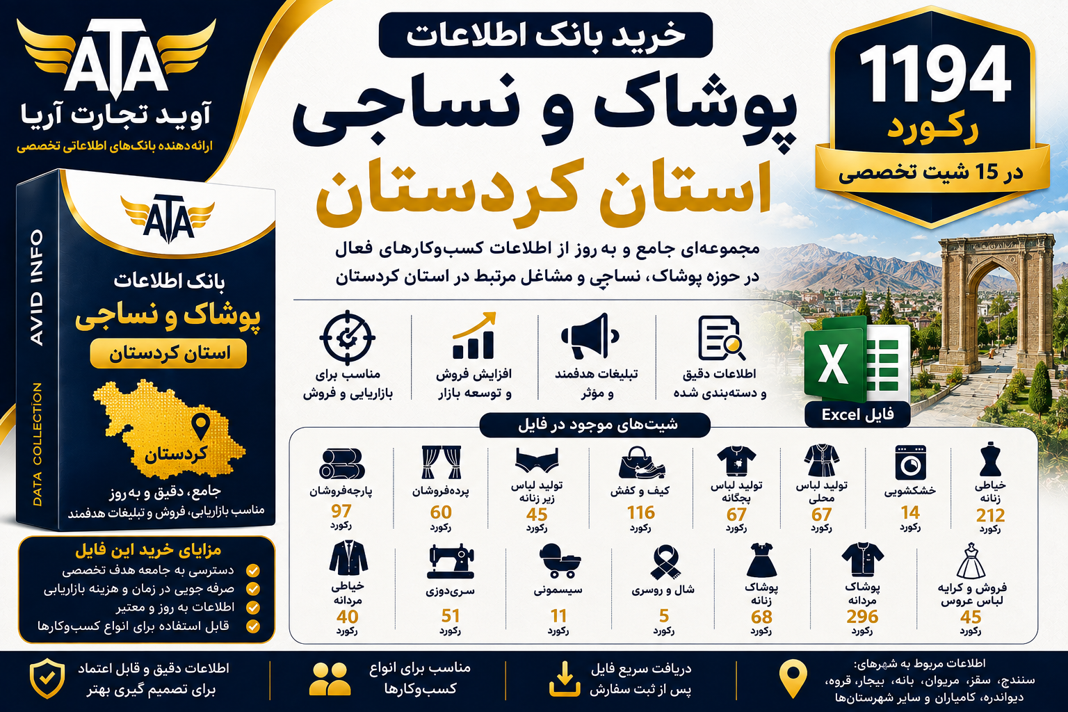 خرید بانک اطلاعات پوشاک و نساجی استان کردستان | ۱۱۹۴ رکورد