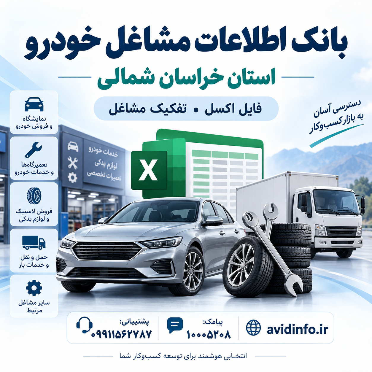 بانک اطلاعات و شماره موبایل مشاغل خودرویی خراسان شمالی | ۵۸۲ رکورد